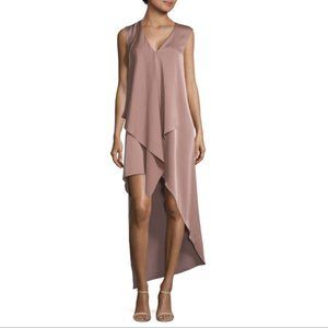BCBGMaxAzria Tara High-Low Draped Asymmetrical Dress in Dusty Pink / Mauve